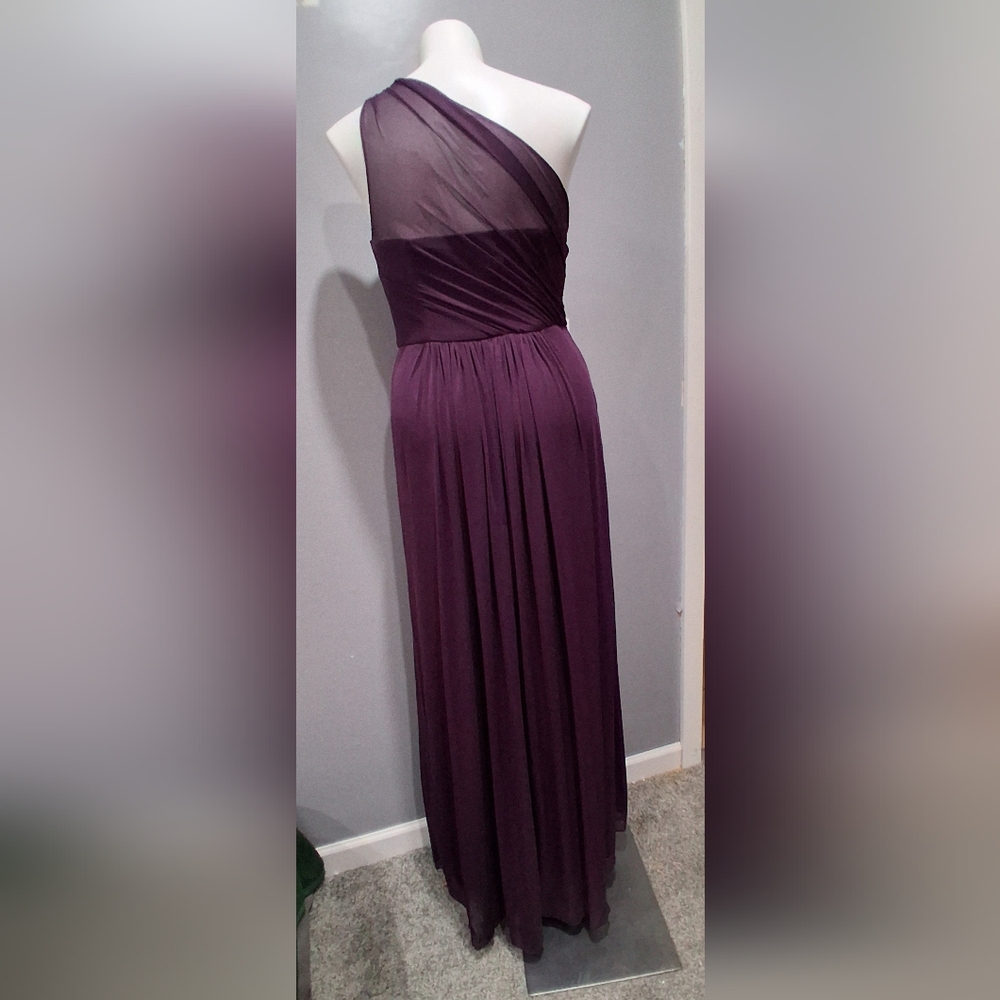 David's Bridal Deep Plum Maxi Dress with Draped Front - Picture 3 of 8
